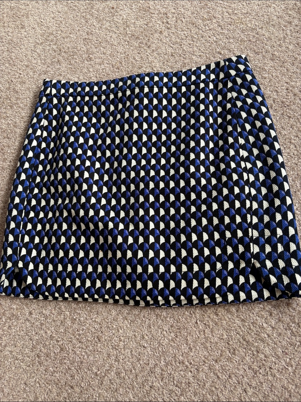 J. Crew Blue and Black Geometric Mini Skirt